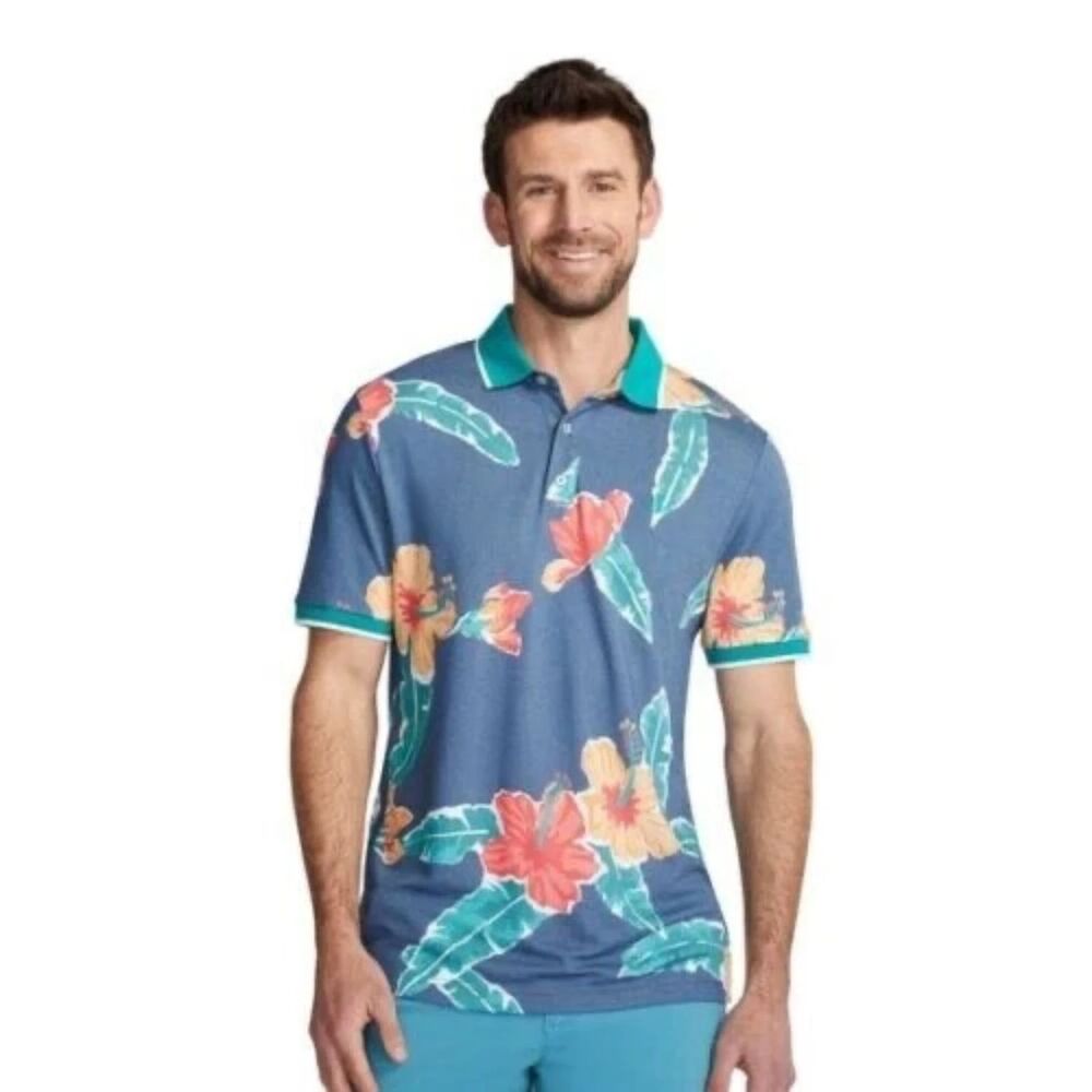 Chubbies Hibiscus Floral Polo Shirt Men’s Medium "The Floral Reef"